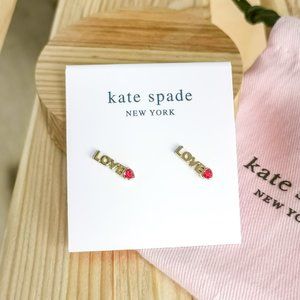 Love You Mom Mini Gold Stud Earrings (Pink) NWT